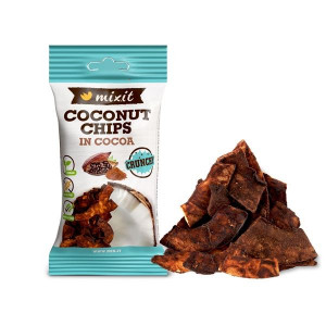 Kokosové chipsy Mixit - do kapsy, kakao, 45 g