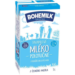 Trvanlivé mléko Bohemilk - 1,5%, polotučné, 1 l