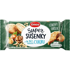 Ovesné sušenky Emco lískový oříšek 60 g, bez cukru