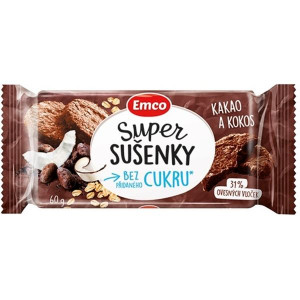 Ovesné sušenky Emco kakao-kokos 60 g, bez cukru