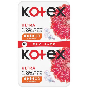 Dámské vložky Kotex - ultra normal, duopack, 16 ks