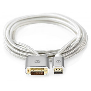 NEDIS PROFIGOLD HDMI kabel/ konektor HDMI - DVI-D 24+1 zástrčka/ bavlna/ stříbrný/ BOX/ 2m
