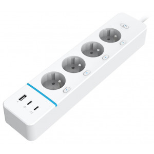 IMMAX NEO LITE SMART chytrý prodlužovací přívod/ 4x FR zásuvka/ 1x USB/ 2x USB-C/ Power delivery/ Wi-Fi/ bílý/ TUYA