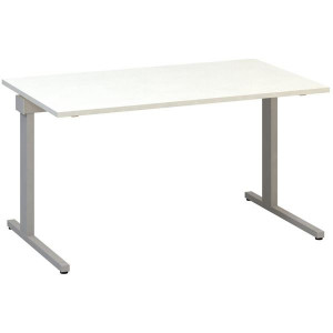 Psací stůl Alfa 305 - 140 cm, bílý/stříbrný