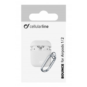 Ochranný kryt s karabinou Cellularline Bounce pro Apple AirPods 1 & 2, bílý