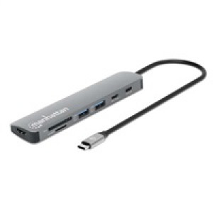 MANHATTAN Dokovací stanice USB-C 7v1, 1xHDMI, 2xUSB-C, 2xUSB, čtečka SD karet, šedá