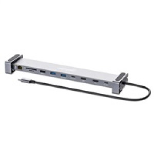 MANHATTAN Dokovací stanice USB-C 10v1, 2xHDMI, 2xUSB-C, 3xUSB, 1xRJ45, čtečka SD karet, šedá