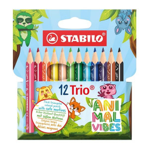 Pastelky Stabilo Trio ANIMAL VIBES, sada 12 barev
