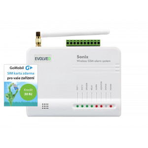 EVOLVEO Sonix - bezdrátový GSM alarm (4ks dálk. ovlád.,PIR čidlo pohybu,čidlo na dveře/okno,externí repro,Android/iPhone) + SIM 