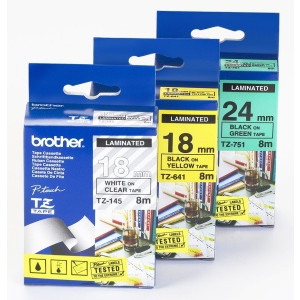 Brother - TZe-641, žlutá / černá (18mm, laminovaná)
