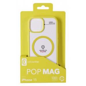 Zadní kryt Cellularline Pop Mag s podporou Magsafe pro Apple iPhone 15, čirý / limetkový