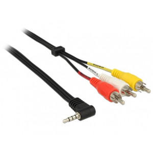 Delock Cable Stereo jack 3.5 mm 4 pin male angled > 3 x RCA male 1.5 m