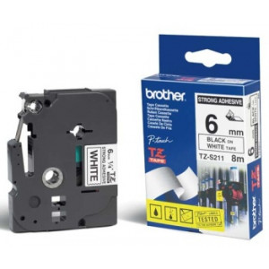 Brother - TZe-S211 bílá / černá (6mm,lamin.,extrémně adhez.)