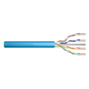DIGITUS Instalační kabel CAT 6A U-UTP, 500 MHz Eca (EN 50575), AWG 23/1, buben 305 m, simplex, barva modrá