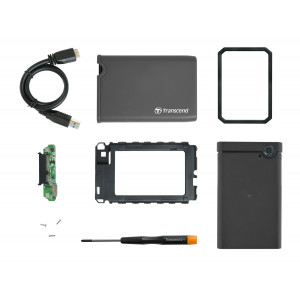 Transcend StoreJet 25CK3 externí rámeček pro 2.5" HDD/SSD, SATA III, USB 3.0, gumové pouzdro, šedý