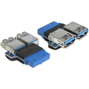 Delock Adapter USB 3.0 pin konektor samice > 2 x USB 3.0 samice – vedle sebe