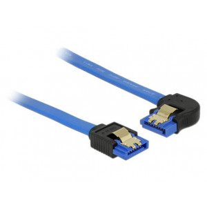Delock Cable SATA 6 Gb/s receptacle straight > SATA receptacle left angled 30 cm blue with gold clips 