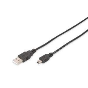 Digitus USB 2.0 connection cable, type  A - mini B (5pin) M/M, 1.0m, USB 2.0 conform, bl
