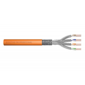 Digitus Instalační kabel CAT 7 S-FTP, 1200 MHz Dca (EN 50575), AWG 23/1, 1000 m buben, simplex, barva oranžová