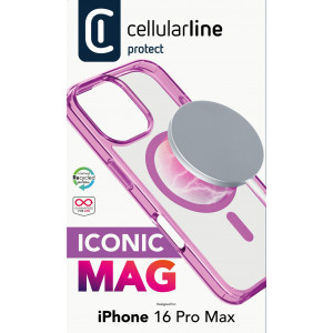 Zadní kryt Cellularline Iconic Mag s podporou Magsafe pro Apple iPhone 16 Pro Max, čirý / růžový