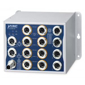 Planet Průmyslový PoE switch 8x Gb 802.3at 100W, 4x Gb, IP50, -40~+70°C, 24-110VDC, M12 konektory