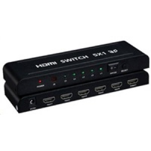PREMIUMCORD HDMI switch 5:1 kovový s dálkovým ovladačem a napájecím adaptérem