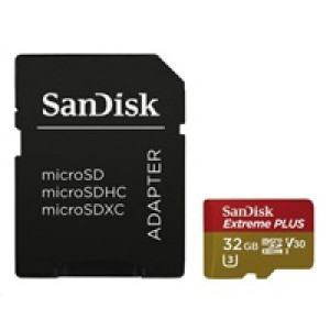 SanDisk MicroSDHC karta 32GB Extreme PLUS (10MB/s, UHS-I V30, Rescue Pro Deluxe) + adaptér