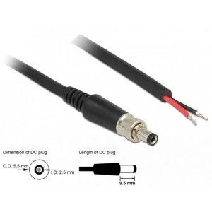 Delock Napájecí kabel DC 5,5 x 2,5 x 9,5 mm šroubovací s odhalenými konci drátů 95 cm