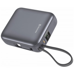 Swissten Power Bank Space 10000 mAh, 35W S Integrovaným Kabelem USB-C Stříbrná