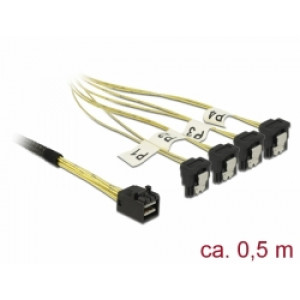 Delock Kabel Mini SAS HD SFF-8643 > 4 x SATA 7 Pin pravoúhlý 0,5 m