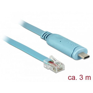 Delock Adaptér USB 2.0 Typ-C samec > 1 x Serial RS-232 RJ45 samec 3,0 m modrý