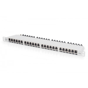 DIGITUS CAT 6A EA patch panel, stíněný, 24portový kryt proti prachu RJ45, 8P8C, 0,5U, šedý RAL 7035