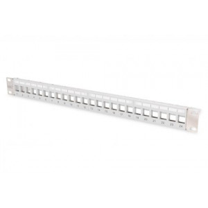 DIGITUS Modular Patch Panel, stíněný, 24 portů, 1U, Rack Mount, transp. štítek pole, šedáModular Patch Panel, stíněný, 24 portů, 1
