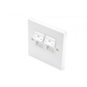 DIGITUS čelní deska pro Keystone Jacks, 2x protiprachový kryt RJ45, 86x86mm + střední deska, čistá bílá, britský typ