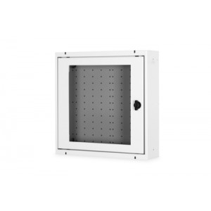 DIGITUS Skříň pro domácí automatizaci na zeď, povrchová montáž 400x400x100 mm, rámy skleněné dveře, šedá (RAL 7035)