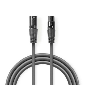 Nedis COTG15012GY150 - Digitální DMX Kabel 110 Ohmů | XLR 3pinová Zástrčka – XLR 3pinová Zásuvka | 15 m | Šedá barva