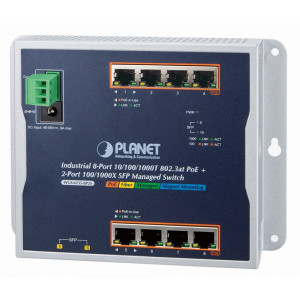 Planet WGS-4215-8P2S plochý L2/L4 switch, 8x1Gb, 2x1Gb SFP, 8x PoE 802.3at 200W, 48-56VDC, -40~75°C, IP30, fanless