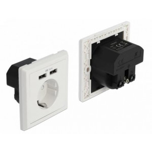 Delock Zásuvka pod omítku se dvěma napájecími porty USB Typu-A na 2,4 A