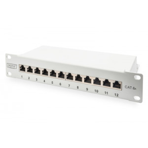 DIGITUS CAT 6A Patch Panel, stíněný, 12-portové pole se štítkem, 1U, 10 "montáž do stojanu, šedá RAL 7035