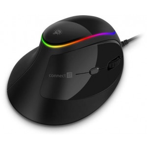 CONNECT IT GAME FOR HEALTH ergonomická vertikální myš, podsvícená, drátová, ČERNÁ