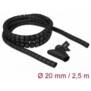Delock Spirálová hadice se vtahovacím nástrojem 2,5 m x 20 mm, černá