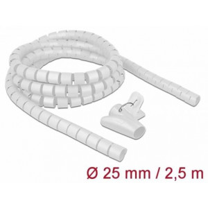 Delock Spirálová hadice se vtahovacím nástrojem 2,5 m x 25 mm, bílá