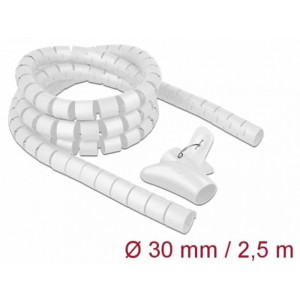Delock Spirálová hadice se vtahovacím nástrojem 2,5 m x 30 mm, bílá