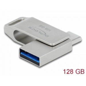 Delock Flash disk USB 3.2 Gen 1, USB-C™ + Typ-A, 128 GB - kovový kryt