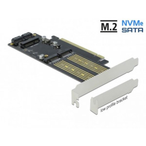 Delock Karta PCI Express x16 na 1 x M.2 Key B + 1 x NVMe M.2 Key M + 1 x mSATA - Low profile