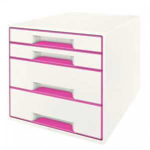 LEITZ Zásuvkový box  WOW CUBE, 4 zásuvky, růžová