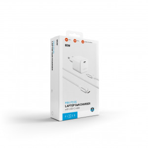 Set síťové GaN nabíječky FIXED Mini s USB-C výstupem a USB-C/USB-C kabelu, podpora PD, 2 metry, 65W, bílý