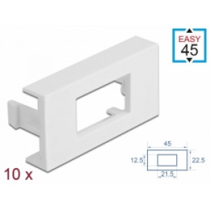 Delock Destička modulu Easy 45, obdélníková, s výřezem 12,5 mm x 21,5 mm, 45 x 22,5 mm, 10 ks, bílá