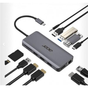ACER 12v1 docking station/dongle USB-C: 2×USB3.2, 2×USB2.0, čtečka 1×SD/TF 2×HDMI,1×PowerDelivery,1×DP,1×RJ45,1×3.5 Audio