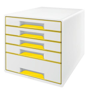 LEITZ Zásuvkový box  WOW CUBE, 5 zásuvek, bílá/žlutá